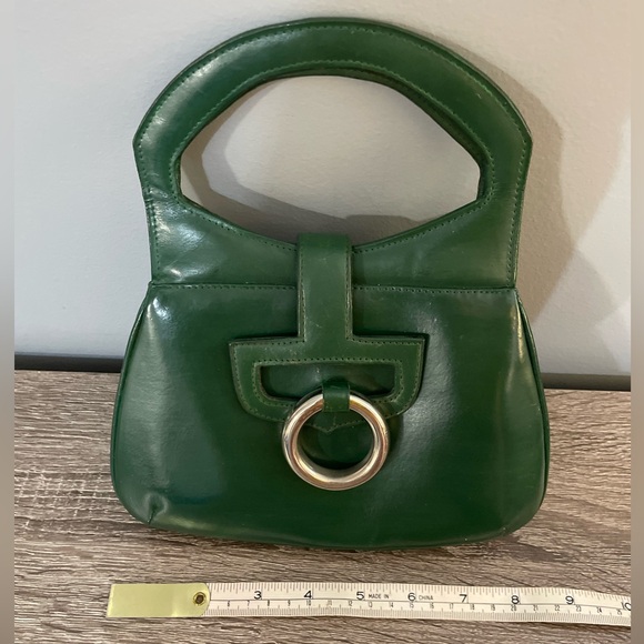 Areitio Vintage Green Leather Handbag Hand Painted 3 Pocket READ Silver Closure - Picture 7 of 11